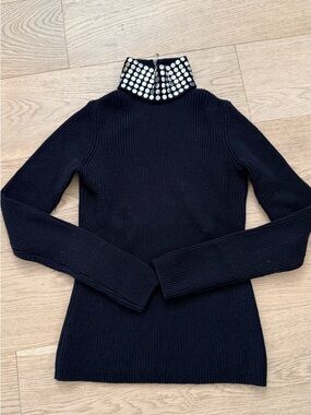 Alexander Wang Black Ribbed Turtleneck Sweater with Studded Collar